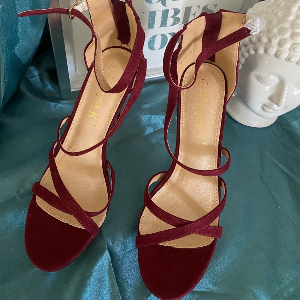Burgundy Suede Strappy Sandals